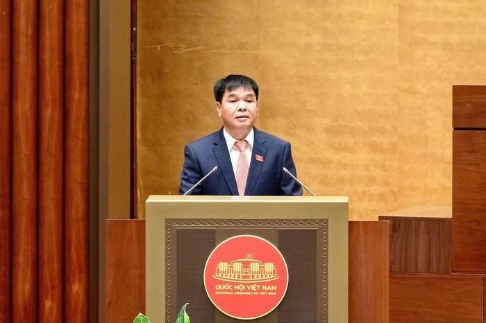 Phó Chủ nhiệm Ủy ban Kinh tế và Tài chính Nguyễn Hữu Toàn trình bày báo cáo thẩm tra. Ảnh: Đức Thanh