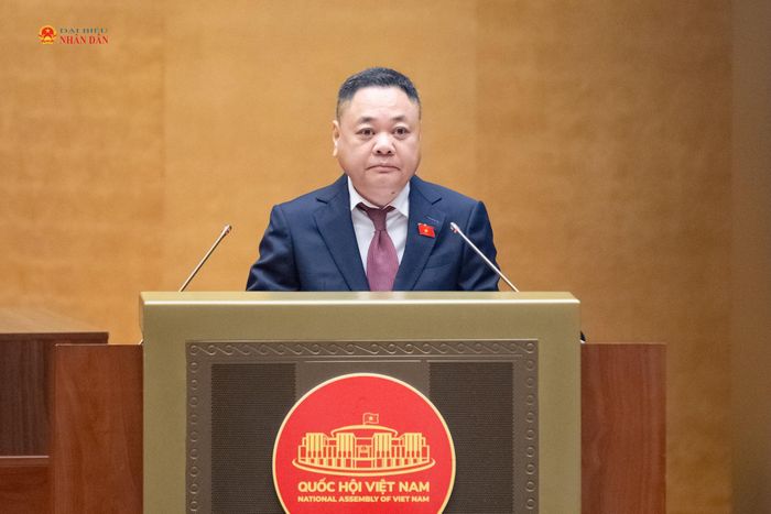 Phó Chủ nhiệm Ủy ban Kinh tế và Tài chính Nguyễn Ngọc Bảo trình bày Báo cáo ý kiến về định hướng chính sách sửa đổi Luật Kinh doanh bất động sản. Ảnh: Phạm Thắng