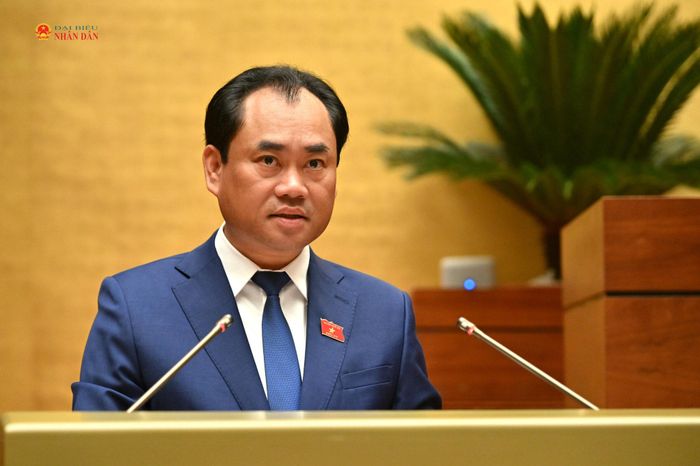 Bộ trưởng Bộ Nông nghiệp và Môi trường Trịnh Việt Hùng trình bày Tờ trình về định hướng chính sách sửa đổi Luật Đất đai năm 2024. Ảnh: Quang Khánh