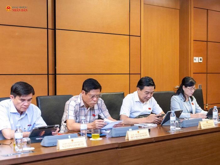 Các ĐBQH tỉnh Đồng Tháp tham dự phiên thảo luận tổ chiều 19/8. Ảnh: Mạnh Hưng