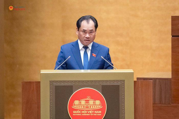 Bộ trưởng Bộ Nông nghiệp và Môi trường Trịnh Việt Hùng trình bày Tờ trình về định hướng chính sách sửa đổi Luật Đất đai năm 2024