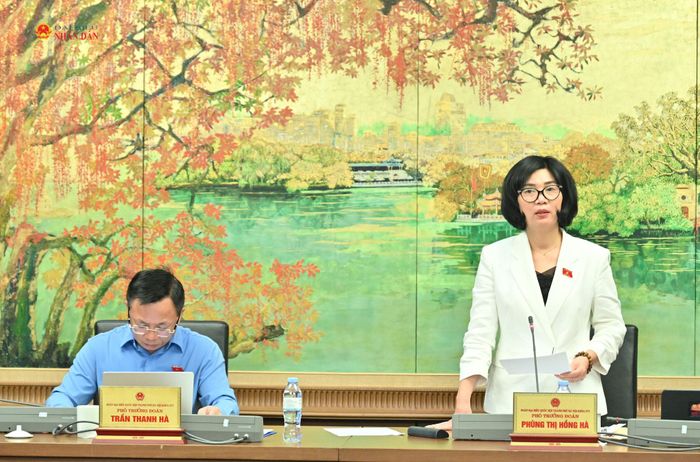 Phó Trưởng đoàn ĐBQH TP. Hà Nội Phùng Thị Hồng Hà phát biểu thảo luận tại Tổ 1