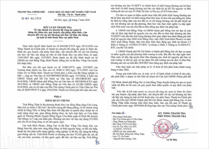 Kết luận thanh tra số 467/KL-TTCP ngày 18/7/2026 của Thanh tra Chính phủ.