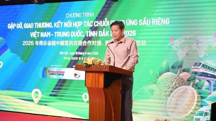 Ông Lê Anh Trung, Chủ tịch Hiệp hội Sầu riêng Đắk Lắk phát biểu tại sự kiện