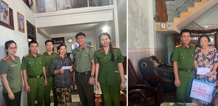 Công an xã Núi Thành thăm, tặng quà gia đình chính sách, người có công trên địa bàn xã.