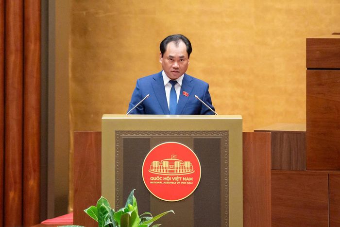 Bộ trưởng Bộ Nông nghiệp và Môi trường Trịnh Việt Hùng trình bày tờ trình. Ảnh: media.quochoi.vn