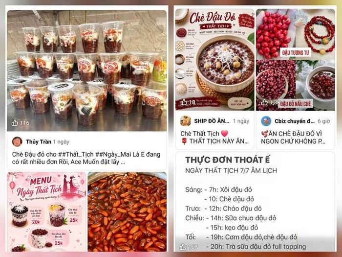 "Đậu đỏ" được biến tấu thành nhiều món ăn trong ngày Thất Tịch. Ảnh chụp màn hình.