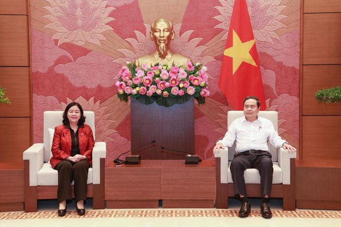 Chủ tịch Quốc hội Trần Thanh Mẫn và Chủ tịch UBTƯ MTTQ Việt Nam Bùi Thị Minh Hoài tại buổi gặp mặt. Ảnh: Quang Vinh