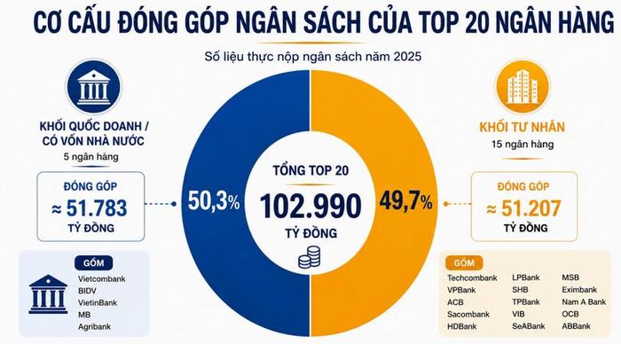 óng góp trong Top 20 năm nay được hình thành từ cả nhóm ngân hàng có vốn nhà nước và nhóm ngân hàng tư nhân