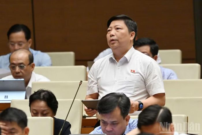 Đại biểu Nguyễn Vũ Trung (Đoàn Thành phố Hồ Chí Minh) phát biểu tại hội trường. (Ảnh: THỦY NGUYÊN)