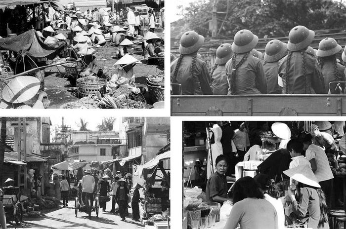 Các tác phẩm của nhiếp ảnh gia Gilbert Bertrand: Cuộc sống thường ngày (1975), Nữ dân quân ngồi trên xe, Cuộc sống thường ngày (1975) và Quang cảnh chợ (1975). (Ảnh: Ban tổ chức cung cấp)