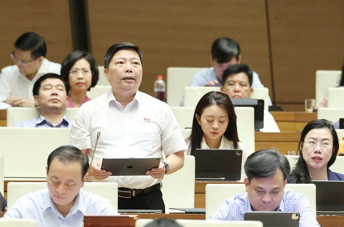 Đại biểu Nguyễn Vũ Trung (TPHCM) thảo luận ở hội trường. Ảnh: QUANG PHÚC