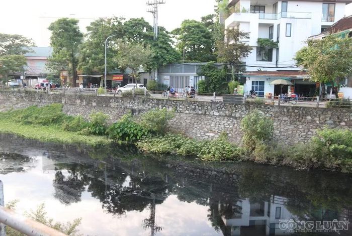 Lòng kênh bị bùn đất, rác thải bồi lấp, cỏ cây mọc dày khiến dòng chảy bị thu hẹp. Ảnh: Kim Long