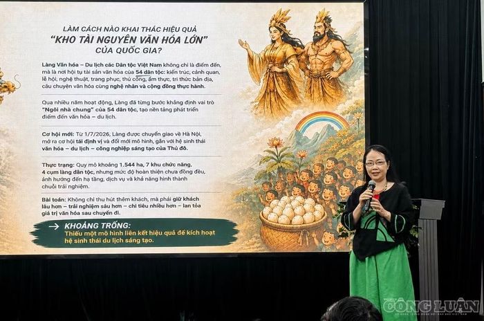 TS.KTS Nguyễn Thu Hạnh, Giám đốc Trung tâm Nghiên cứu Phát triển Công nghiệp Văn hóa Việt Nam phát biểu tham luận. Ảnh: Diệu Linh