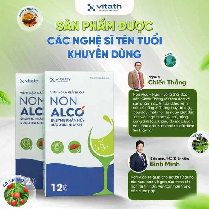 Hình ảnh quảng cáo sản phẩm Viên ngậm giải rượu Non Alco tại vitath.vn (Ảnh tại website).