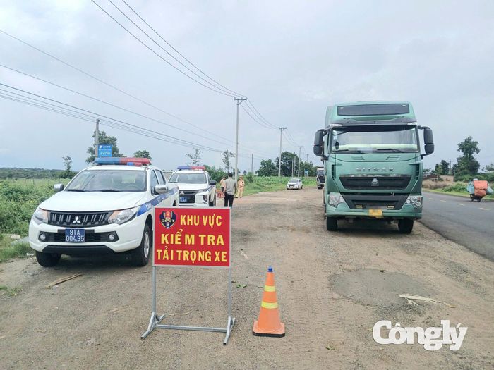 Đội CSGT số 1 lập chốt kiểm tra tải trọng đột xuất, quyết liệt xử lý xe quá khổ, quá tải. (Ảnh Trần Sỹ).