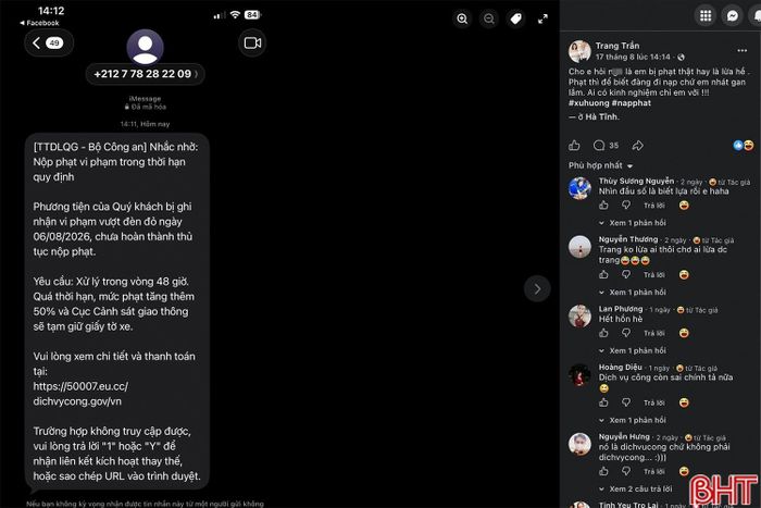 Sau khi nhận được tin nhắn, chị Trang đã đăng tải lên Facebook để tham khảo ý kiến của cộng đồng mạng.