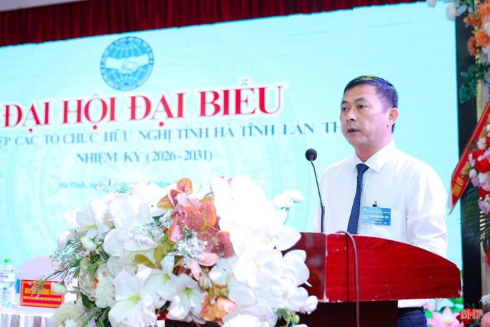 Đồng chí Lê Ngọc Châu - Chủ tịch Liên hiệp các tổ chức hữu nghị tỉnh khóa III khai mạc Đại hội.