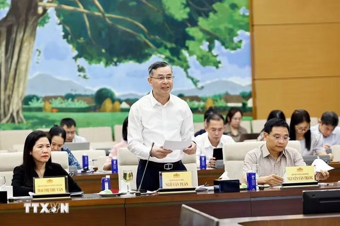Bộ trưởng Bộ Tài chính Ngô Văn Tuấn trình bày tóm tắt tờ trình. (Ảnh: Doãn Tấn/TTXVN)