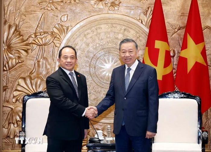 Tổng Bí thư, Chủ tịch nước Tô Lâm tiếp Cố vấn Hội đồng An ninh Quốc gia Philippines Eduardo San Lorenzo Oban Jr. (Ảnh: Thống Nhất/TTXVN)