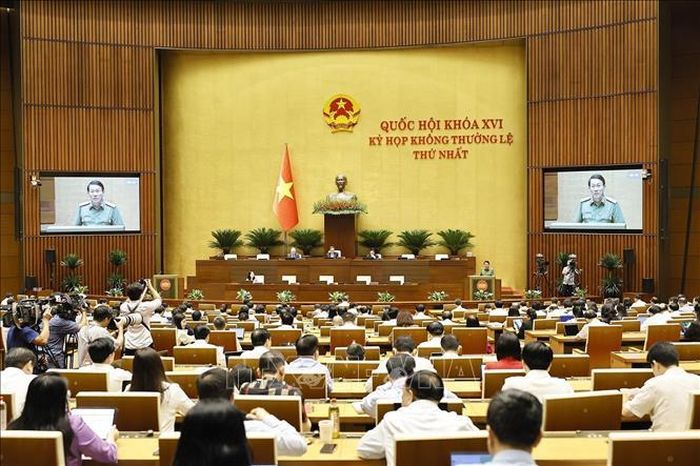 Bộ trưởng Bộ Công an Lương Tam Quang, thừa ủy quyền của Thủ tướng Chính phủ trình bày Tờ trình về 02 dự án: Bộ luật Hình sự (sửa đổi); Luật Tổ chức cơ quan điều tra hình sự (sửa đổi). Ảnh: Doãn Tấn/TTXVN