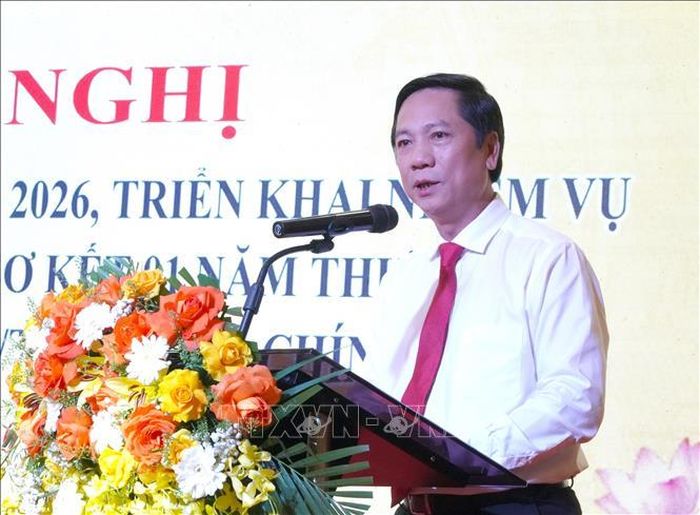 Ông Hoàng Nam, Phó Chủ tịch UBND tỉnh Quảng Trị phát biểu tại hội nghị. Ảnh: Thanh Thuỷ - TTXVN