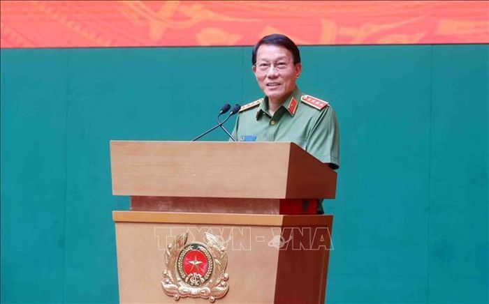 Đại tướng Lương Tam Quang, Ủy viên Bộ Chính trị, Bộ trưởng Bộ Công an phát biểu. Ảnh: Phạm Kiên/TTXVN