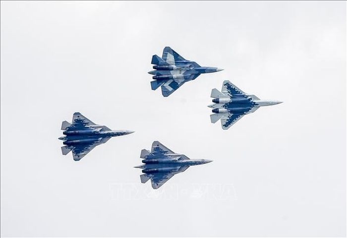 Tiêm kích Su-57 của Nga. Ảnh tư liệu: AFP/TTXVN (không được phép khai thác, sử dụng bởi bên thứ ba)
