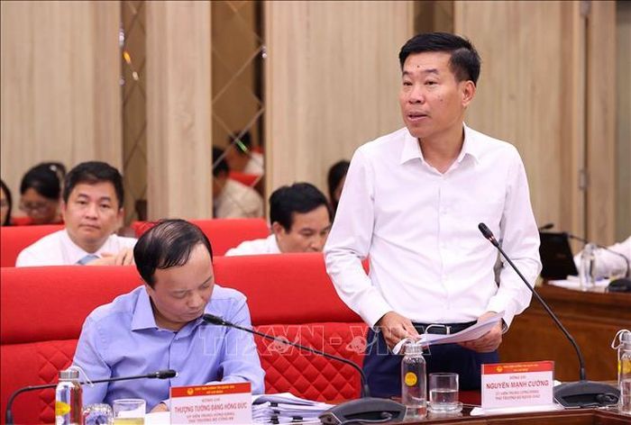 Đồng chí Nguyễn Mạnh Cường, Ủy viên Trung ương Đảng, Thứ trưởng Bộ Ngoại giao phát biểu. Ảnh: Văn Điệp/TTXVN