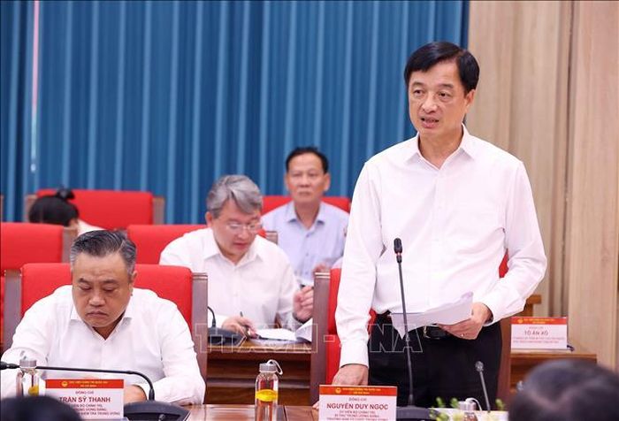 Đồng chí Nguyễn Duy Ngọc, Ủy viên Bộ Chính trị, Bí thư Trung ương Đảng, Trưởng Ban Tổ chức Trung ương phát biểu. Ảnh: Văn Điệp/TTXVN
