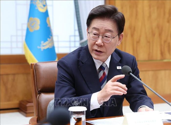 Tổng thống Hàn Quốc Lee Jae Myung phát biểu tại một cuộc họp ở Seoul. Ảnh: Yonhap/TTXVN phát