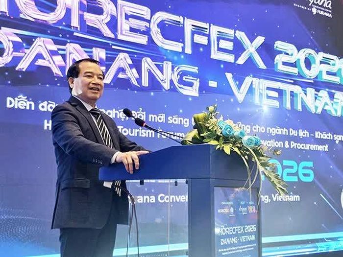 Phó Cục trưởng Cục Du lịch Quốc gia Việt Nam Hà Văn Siêu phát biểu tại HORECFEX VIETNAM 2026.