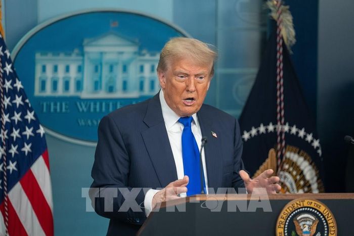 Tổng thống Mỹ Donald Trump phát biểu tại Nhà Trắng. Ảnh: THX/TTXVN phát