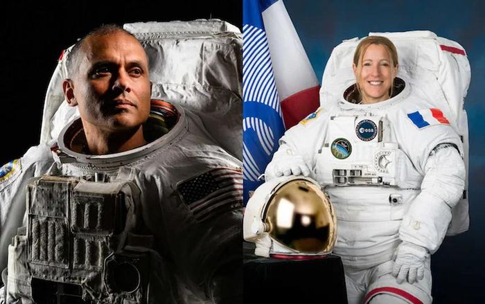 Bà Sophie Adenot cùng phi hành gia NASA Anil Menon.