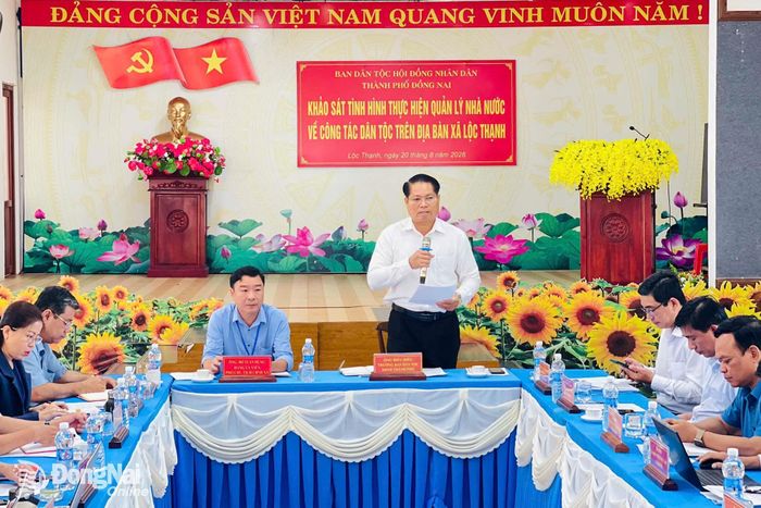 Ông Điểu Điều, Ủy viên Thường trực, Trưởng ban Dân tộc HĐND thành phố Đồng Nai phát biểu tại buổi làm việc. Ảnh: Hoàng Thái