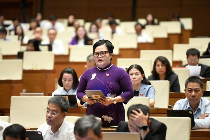  Đại biểu Nguyễn Thị Sửu, Phó Trưởng Đoàn ĐBQH chuyên trách TP. Huế tham gia ý kiến. Ảnh: Đoàn ĐBQH thành phố cung cấp