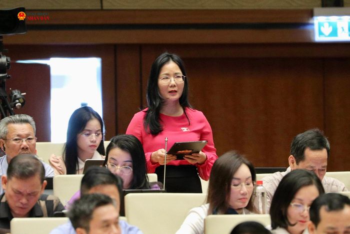 ĐBQH Nguyễn Thị Minh Tú phát biểu tại Hội trường. Ảnh: Hồ Long