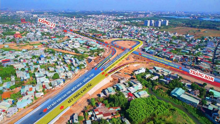 Dự án đường trên cao dọc Quốc lộ 51, đoạn từ ngã tư Vũng Tàu đến nút giao đường Võ Nguyên Giáp với cao tốc Biên Hòa - Vũng Tàu. Ảnh: SXD Đồng Nai