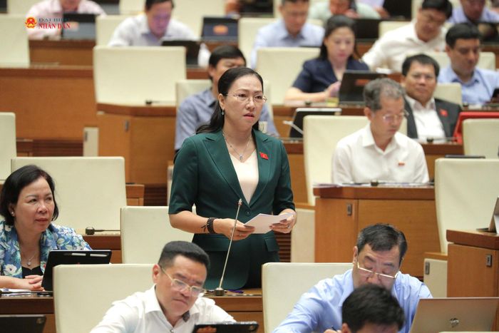 ĐBQH Nguyễn Thị Yến Nhi (Vĩnh Long) phát biểu thảo luận tại hội trường. Ảnh: Hồ Long