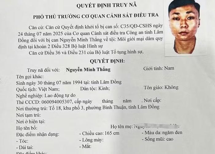 Quyết định truy nã của CQĐT đối với Nguyễn Minh Thắng.