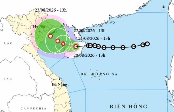 Dự báo vị trí và hướng đi của áp thấp nhiệt đới lúc 13h chiều 20/8 - Ảnh: NCHMF