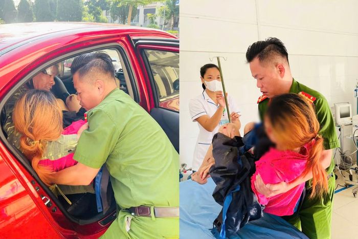 Đại úy Nguyễn Trung Nam kịp thời đưa hai mẹ con gặp tai nạn đi cấp cứu.
