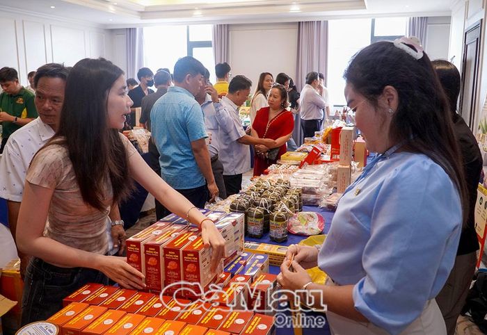Doanh nghiệp hai tỉnh Cà Mau và Lâm Đồng trưng bày, giới thiệu các sản phẩm đặc trưng, bên lề hội nghị.