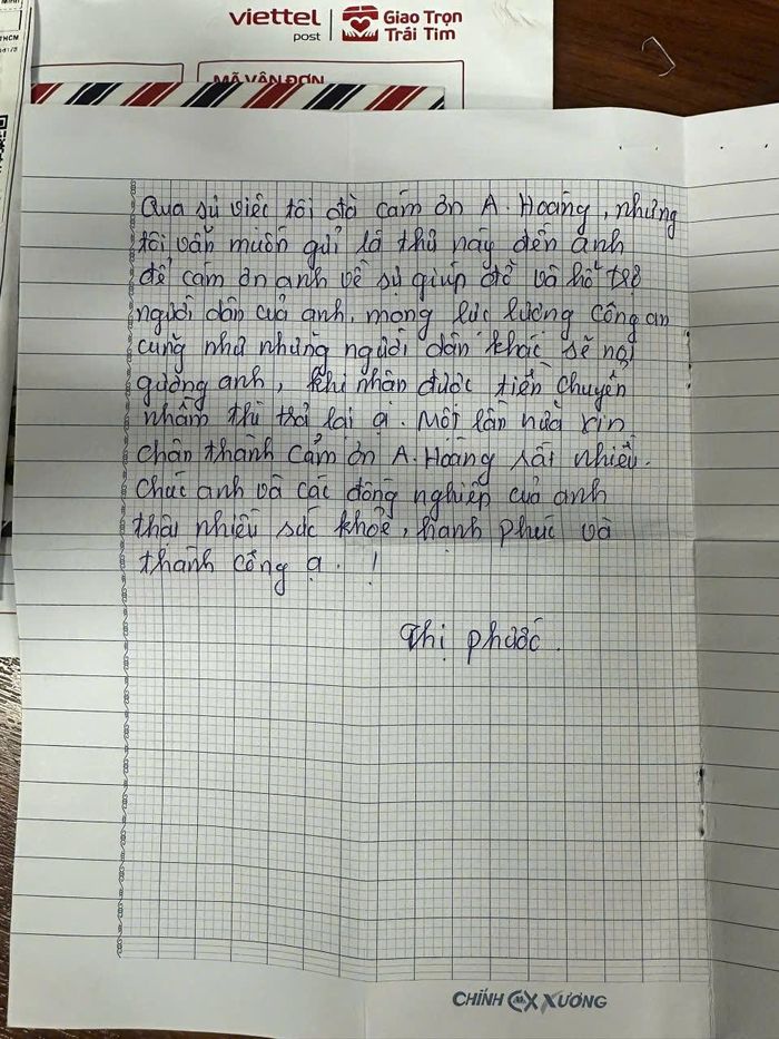 Lá thư cảm ơn của chị Phước