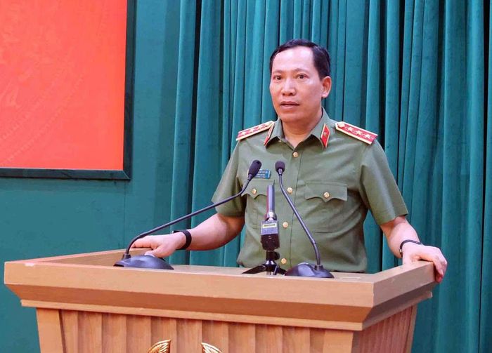 Thượng tướng Lê Văn Tuyến, Thứ trưởng Bộ Công an phát biểu tại hội nghị.