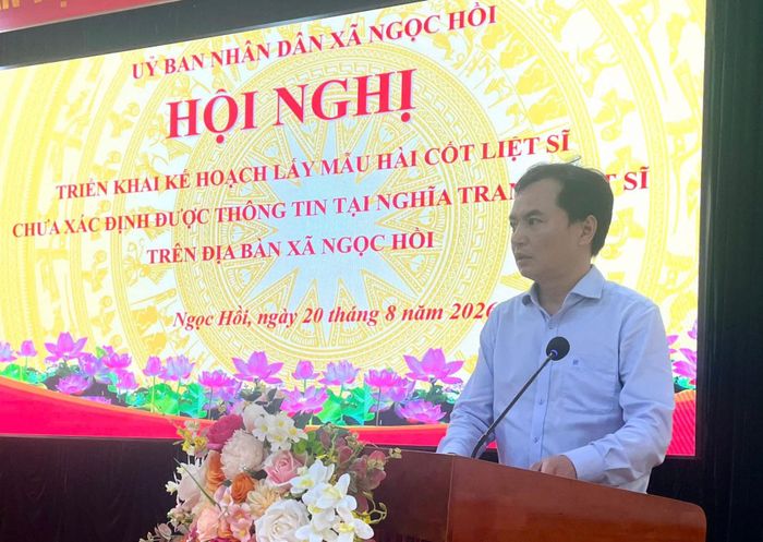 Phó Chủ tịch UBND xã Ngọc Hồi Tạ Đăng Doanh phát biểu tại hội nghị. Ảnh: PV