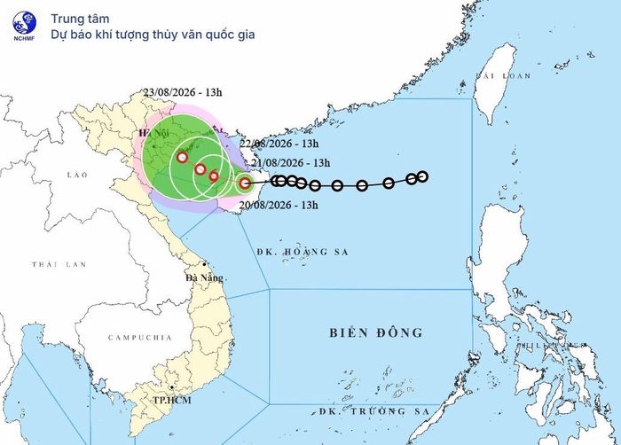 Vùng ảnh hưởng của áp thấp nhiệt đới trong chiều 20-8. Ảnh: NCHMF.