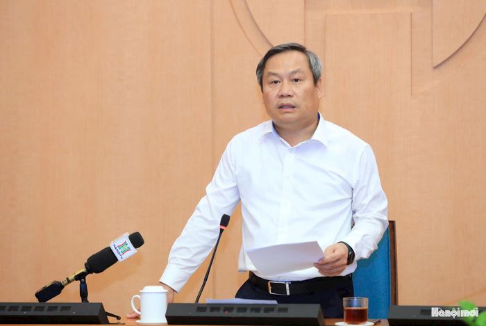 Chủ tịch UBND thành phố Hà Nội Vũ Đại Thắng phát biểu chỉ đạo tại cuộc họp. Ảnh: Viết Thành