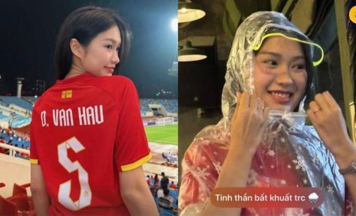 Hai sắc thái của Doãn Hải My trên khán đài cổ vũ ĐT Việt Nam tối 19/8.