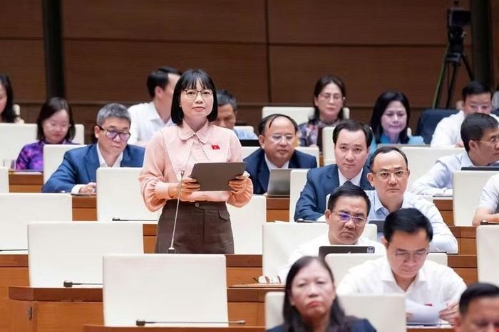 Đại biểu Nguyễn Thị Việt Nga (đoàn Hải Phòng) phát biểu chiều 21-8